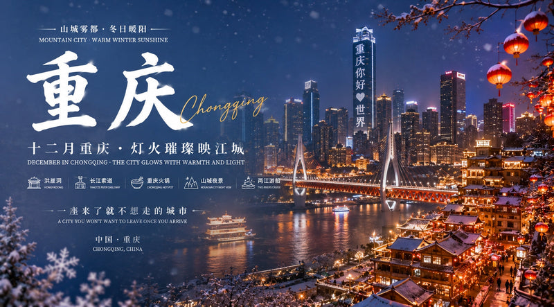 Chongqing mountain city glowing beside the river after dark